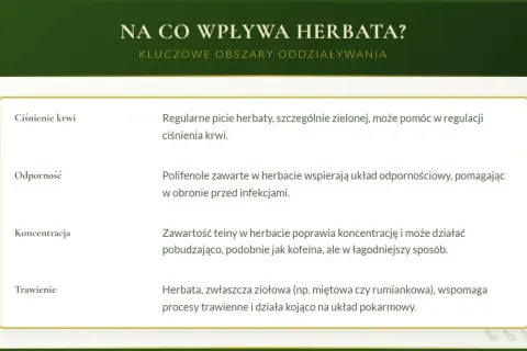 Czy herbata jest zdrowa? Tak, wpływa korzystnie na ciśnienie krwi, odporność, koncentrację i trawienie.