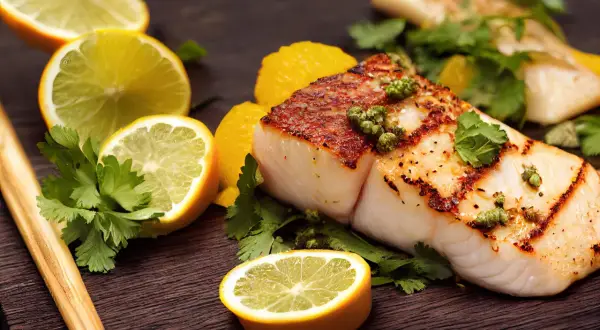 Grillowany halibut z cytryną i ziołami. Czy halibut jest zdrowy? Tak, to pyszne i zdrowe danie.