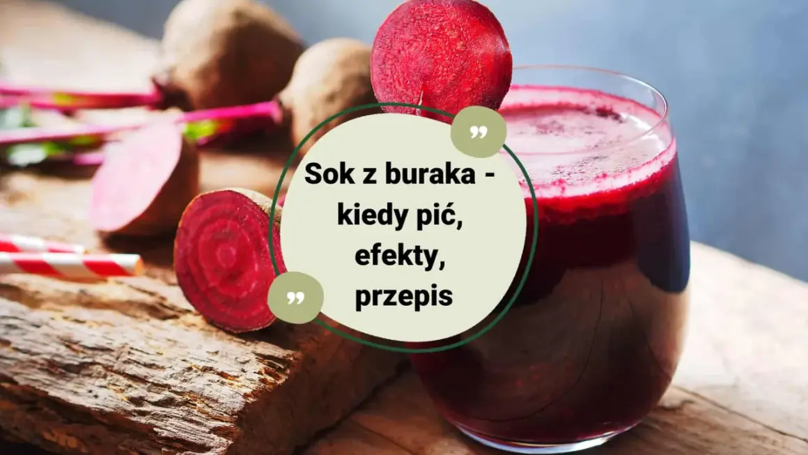 Sok z buraka na co pomaga? Na zdrowie i energię! Na zdjęciu świeże buraki i szklanka pysznego, czerwonego soku.