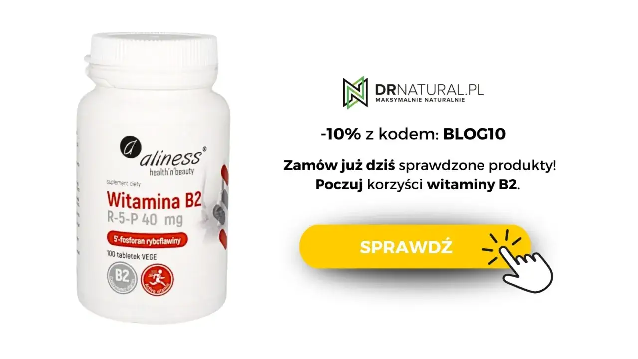 Suplement diety Aliness Witamina B2 R-5-P 40 mg. Zapobiegaj witamina b2 niedobór, poczuj korzyści. Zamów z kodem BLOG10.